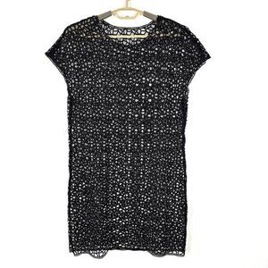 Crochet Mesh Overlay Dress Black short sleeve NO TAGS M/L whimsigoth grunge